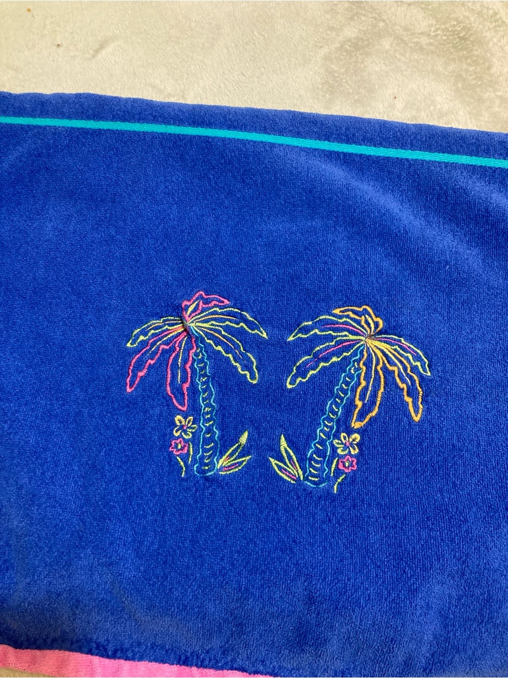 Kids Royal Blue Palm Tree Embroidered Beach Towel